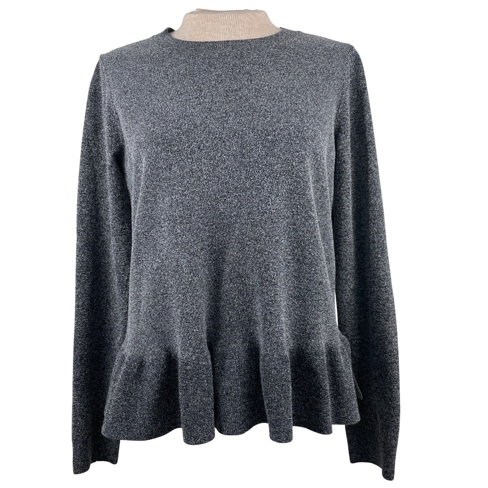 Ann Taylor Womens‎ Medium Gray Marled Metallic Peplum Flounce Sweater 443381